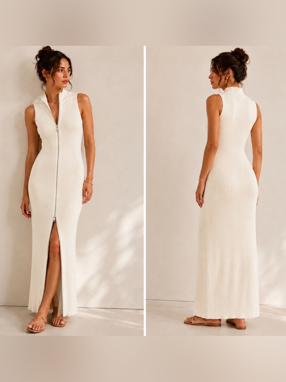 Daily Practice Anthropologie Ribbed Knit Full Zip Maxi Dress Ivory L